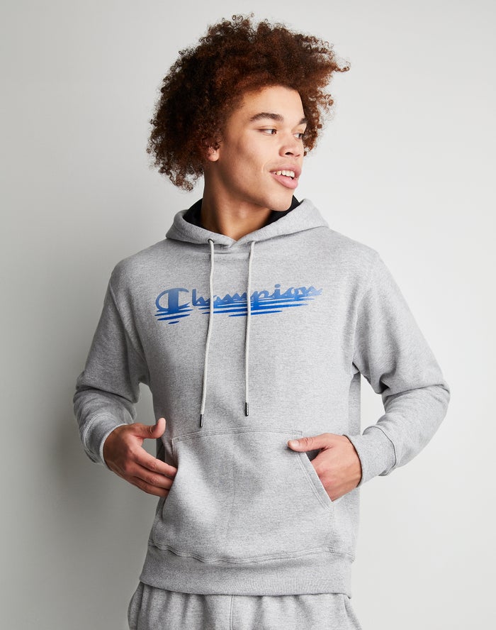 Champion Powerblend Fleece Ripple Effect Hoodie Heren - Grijs - Belgie 6184ETKZN